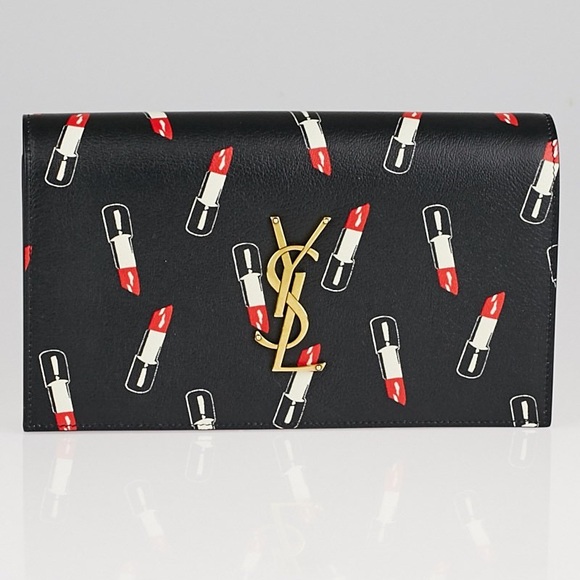 Yves Saint Laurent Handbags - Saint Laurent Monogram Kate Limited
Edition Lipstick Print Black Leather Clutch